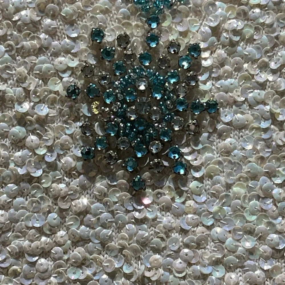 Vintage Gene Shelly’s Boutique White Sequin Blue Bead Rhinestone Mini Dress - Picture 10 of 15